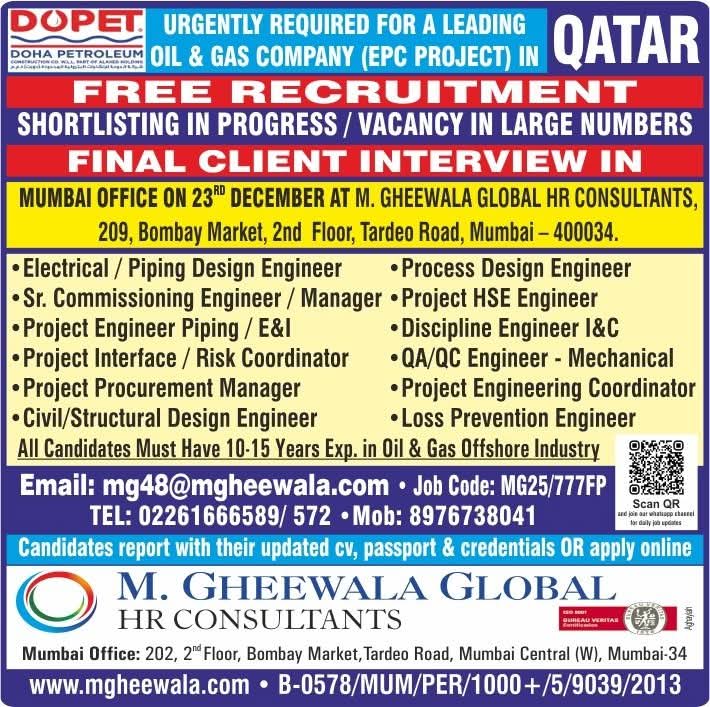 Urgent Requirement For Qatar