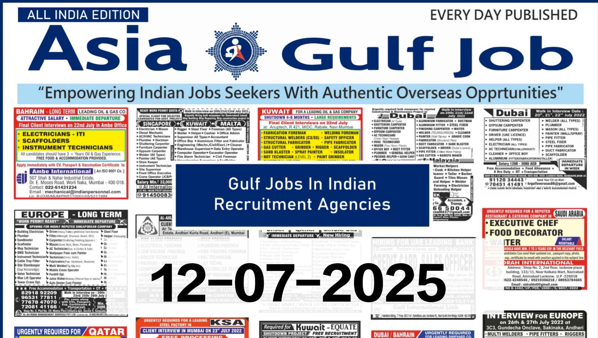 12 JULY 2025 Asia Gulf Jobs Daily Newspapers 
